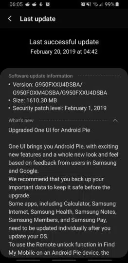 Galaxy S8 Pie