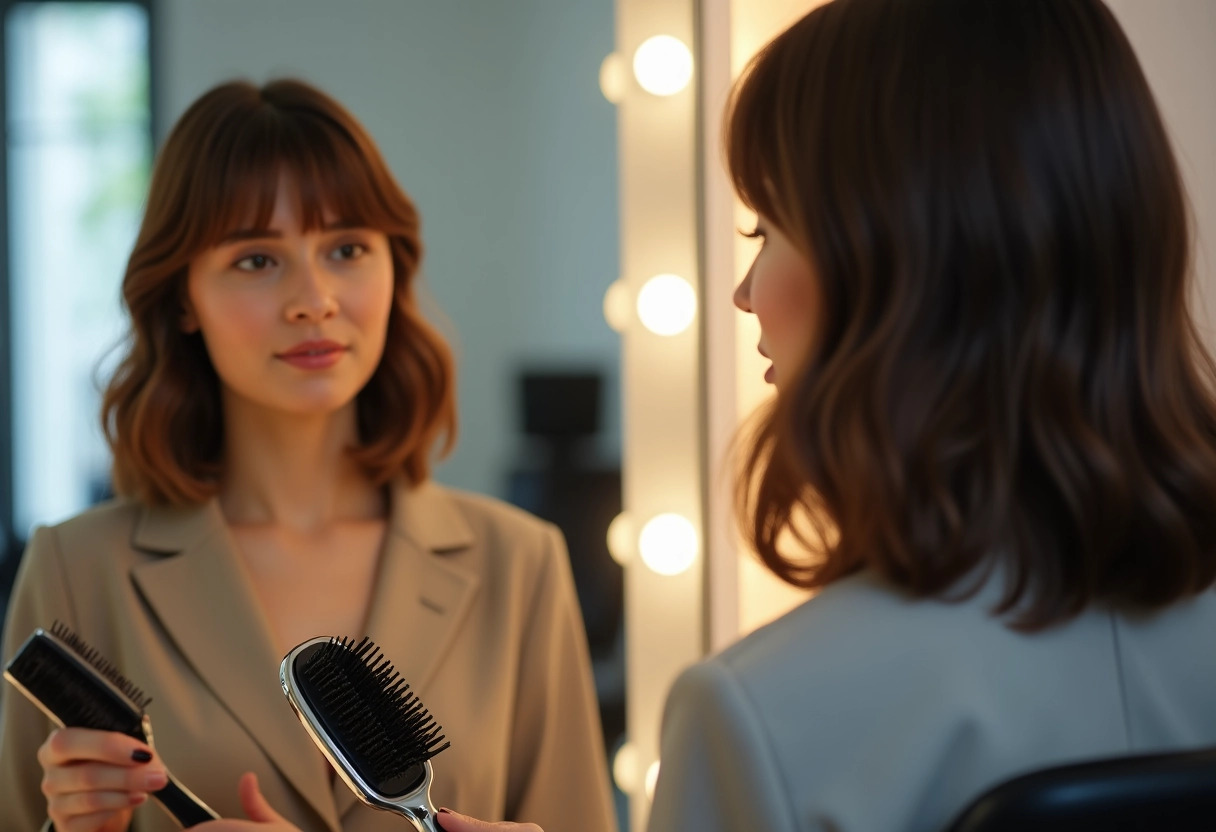 coupes de cheveux mi-longs dégradés avec frange : femme coiffure